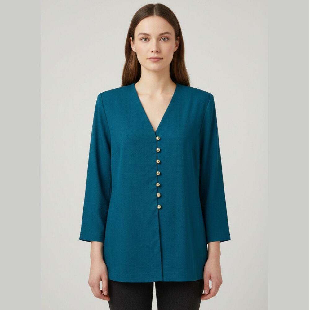 Vintage Chad Stevens Blazer Womens Size 10 Teal Button Front USA Made Officewear